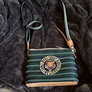 Consuela Striped Crossbody Bag with Tiger Patch